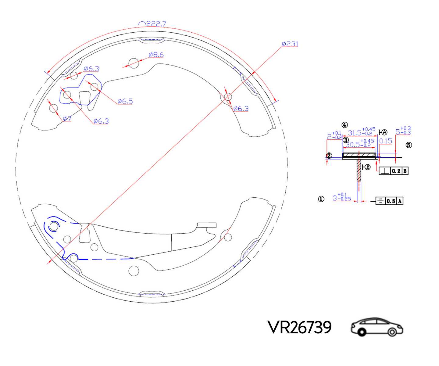 КОЛОДКИ ЗАДНИЕ VW POLO SEDAN RUS 1KC 10- БАРАБАННЫЕ 230x32 (VOLRAM) VR26739
