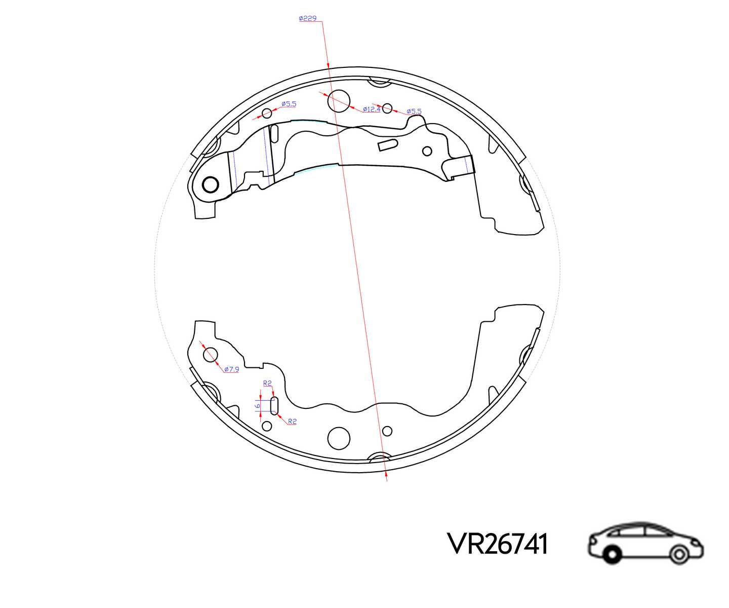 КОЛОДКА ЗАДНЯЯ  VOLRAM LARGUS  АВС +/- ,  LOGAN (07-), 230 мм (ЭКО)