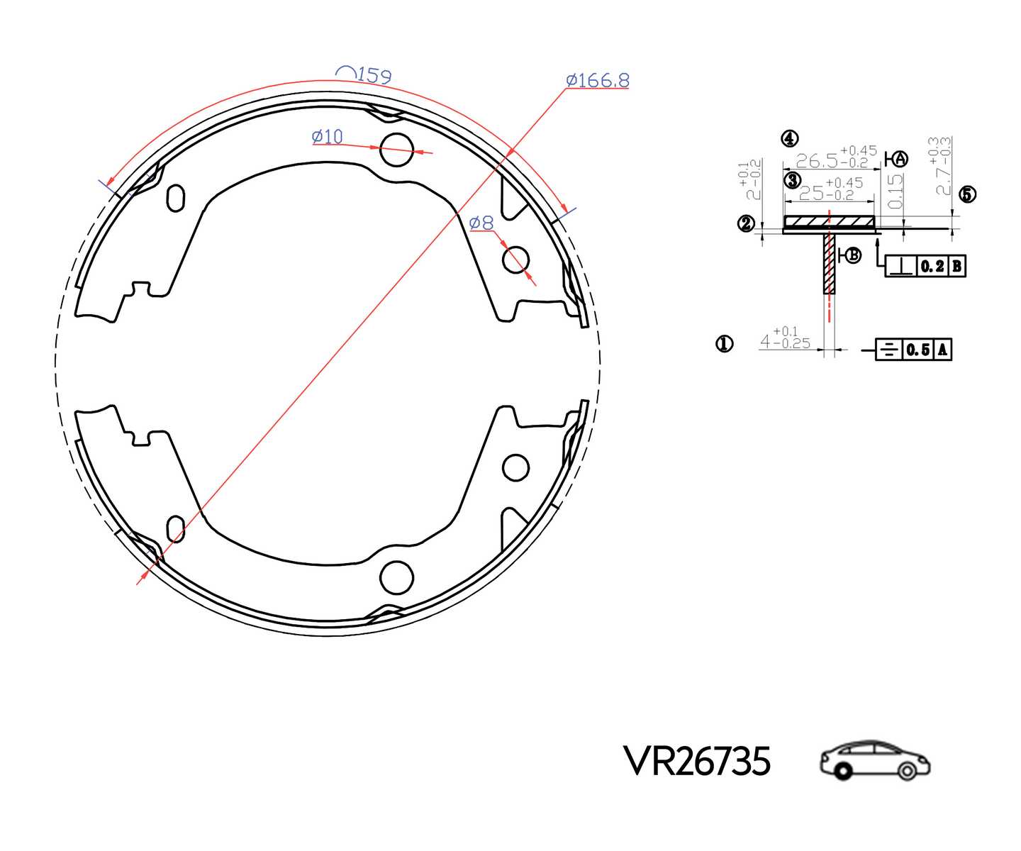 КОЛОДКИ ЗАДНИЕ TUCSON 04-10 SPORTAGE II 04- БАРАБАННЫЕ 170x27 (VOLRAM) VR26735