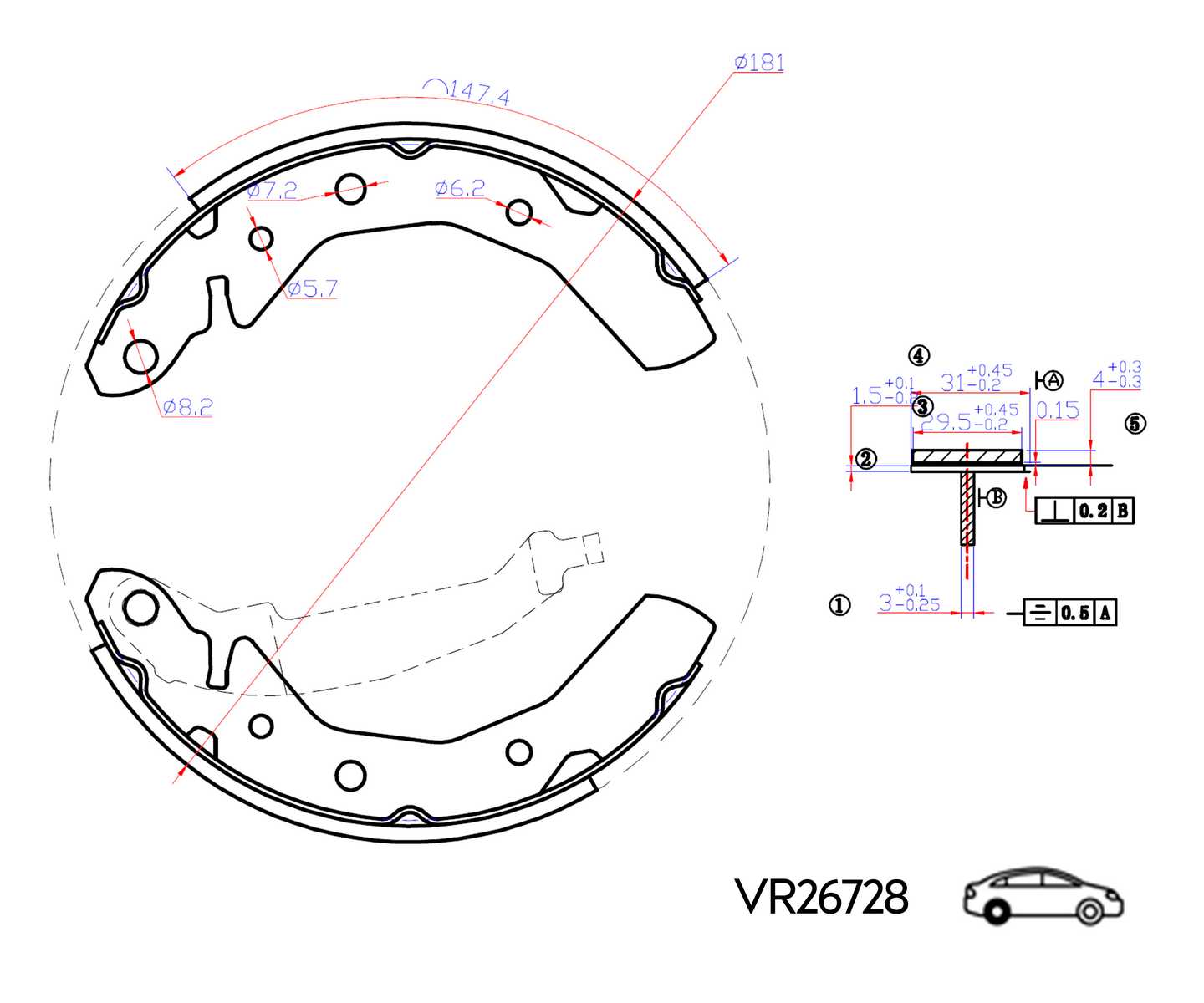 КОЛОДКИ ЗАДНИЕ MATIZ M100 M150 98- БАРАБАННЫЕ 180x31 (VOLRAM) VR26728