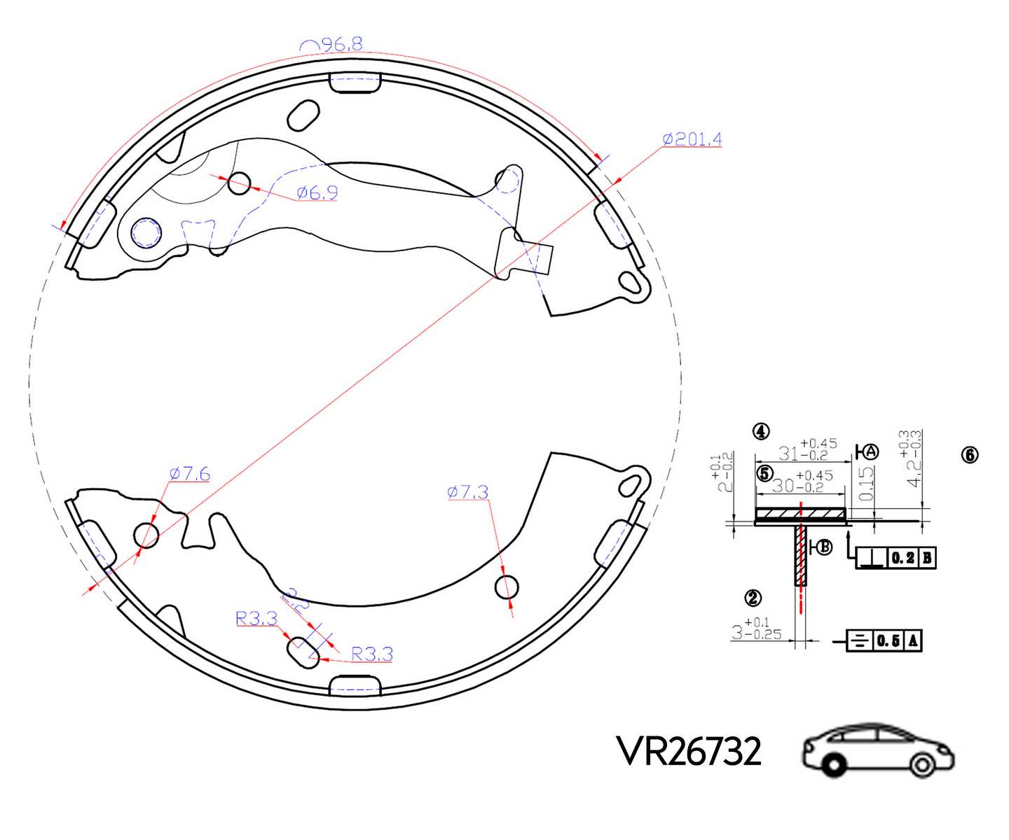 КОЛОДКИ ЗАДНИЕ GETZ с ABS 02-10 БАРАБАННЫЕ 203x32 (VOLRAM) VR26732