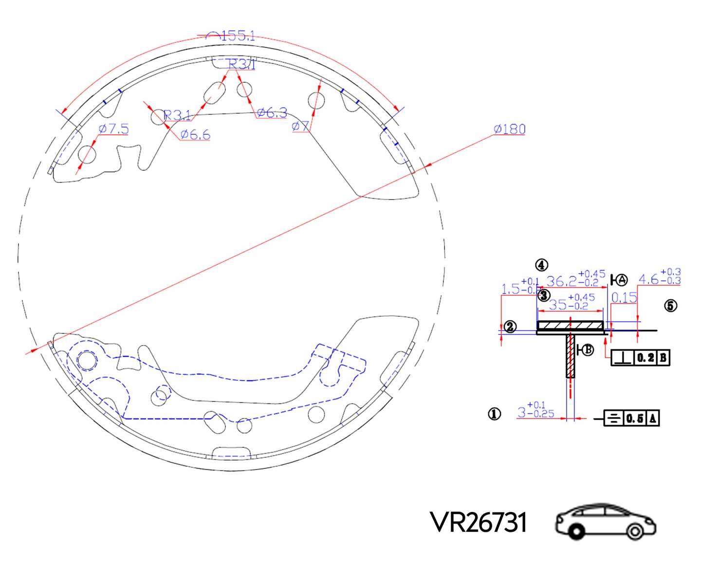 КОЛОДКИ ЗАДНИЕ ACCENT TAGAZ 99-06 БАРАБАННЫЕ 180x37 (VOLRAM) VR26731