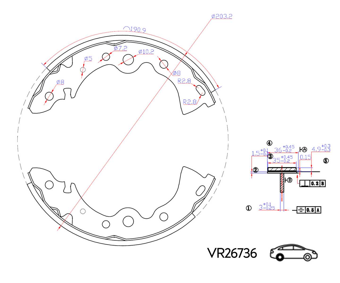 КОЛОДКИ ЗАДНИЕ NISSAN ALMERA B10 06- БАРАБАННЫЕ 203x36 (VOLRAM) VR26736